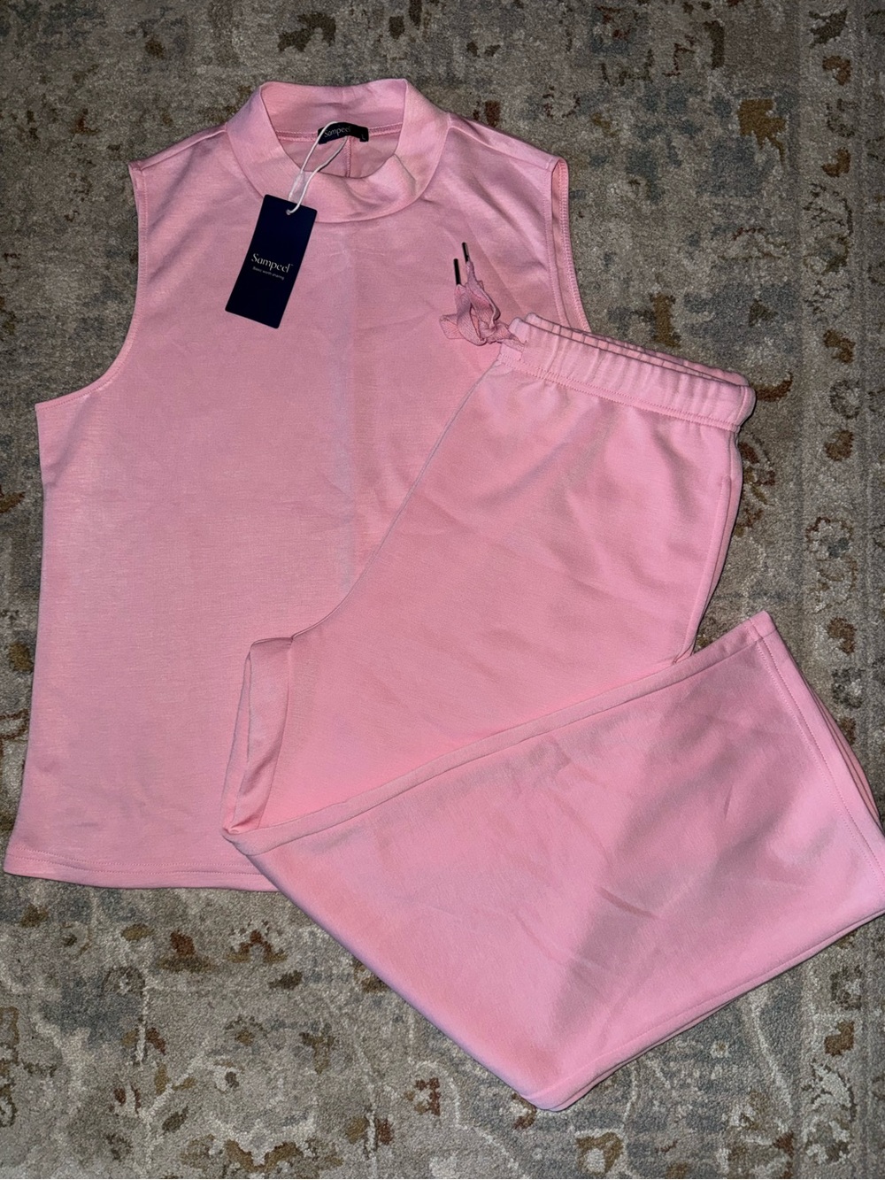 Sleeveless Mockneck Pink Lounge Set -